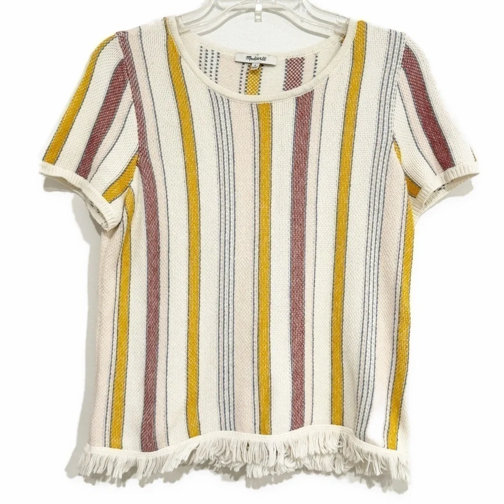 Madewell | Blakley Stripe Sweater Tee Cotton Fringe Size Small - Picture 4 of 8